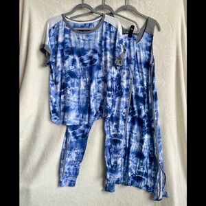 Secret Treasures 3-piece Pajama Set Nightgown Top Pants Blue Tie Dye Size Large